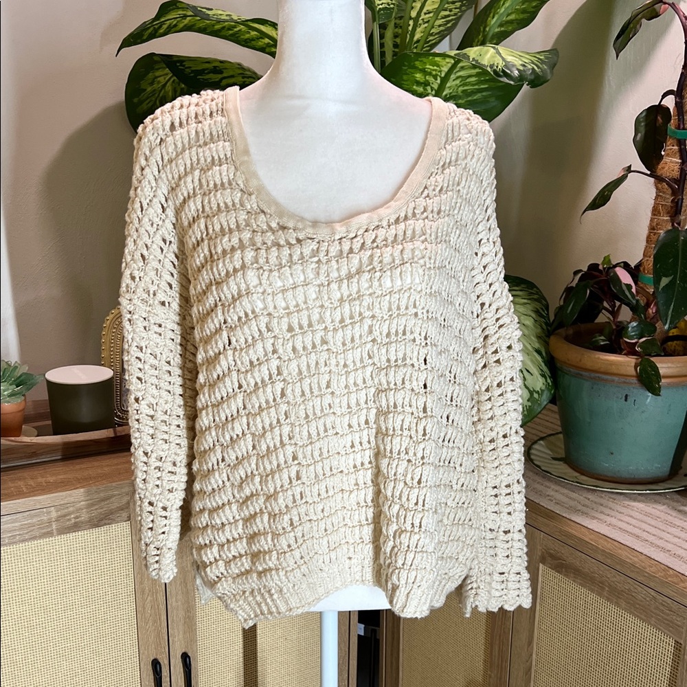 Free People Cream Open-Knit Sweater